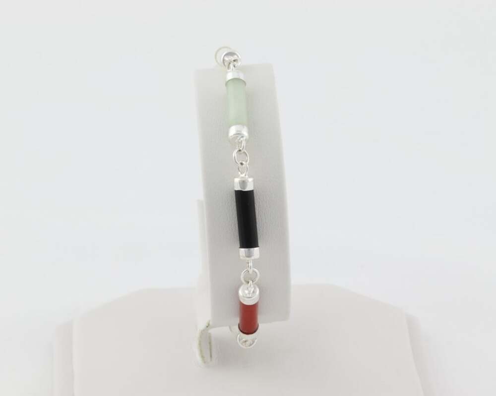 Sterling Silver Multicolor Jade Bracelet 7 1/2" inch - Picture 4 of 6